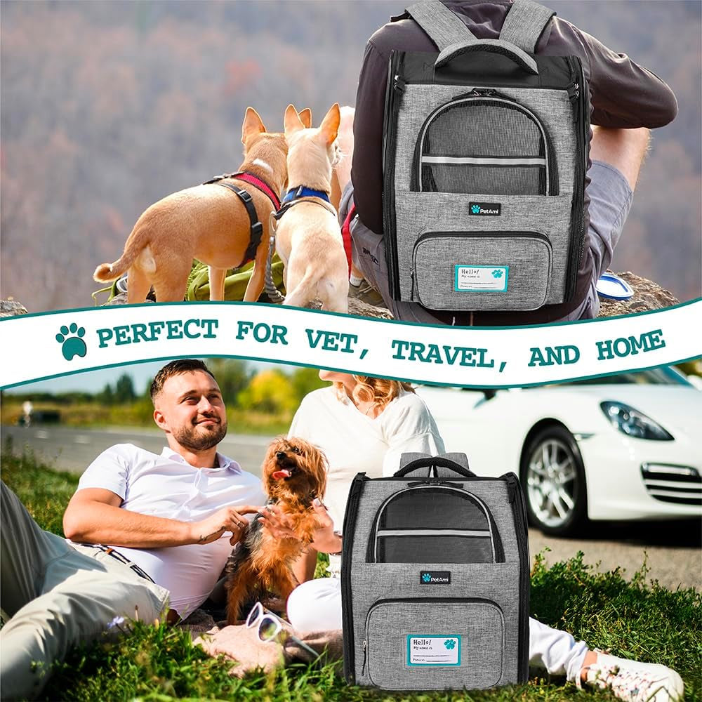 Airline-Approved Grey Dog Backpack Carrier for Cats and Puppies