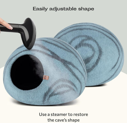 Merino Wool Cat Cave Bed for Indoor Cats - Medium Size in Aquamarine