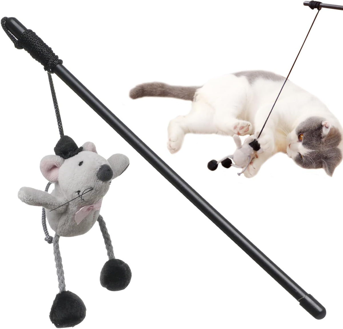 Interactive Cat Wand Toy with Teasing Mouse - Engaging Indoor Play for Kittens and Cats to Reduce Boredom