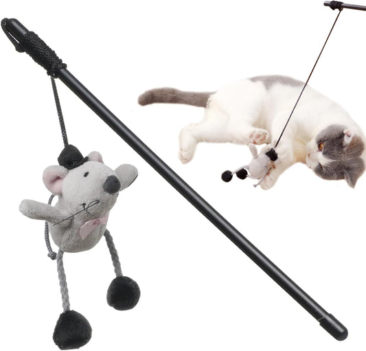 Interactive Cat Wand Toy with Teasing Mouse - Engaging Indoor Play for Kittens and Cats to Reduce Boredom
