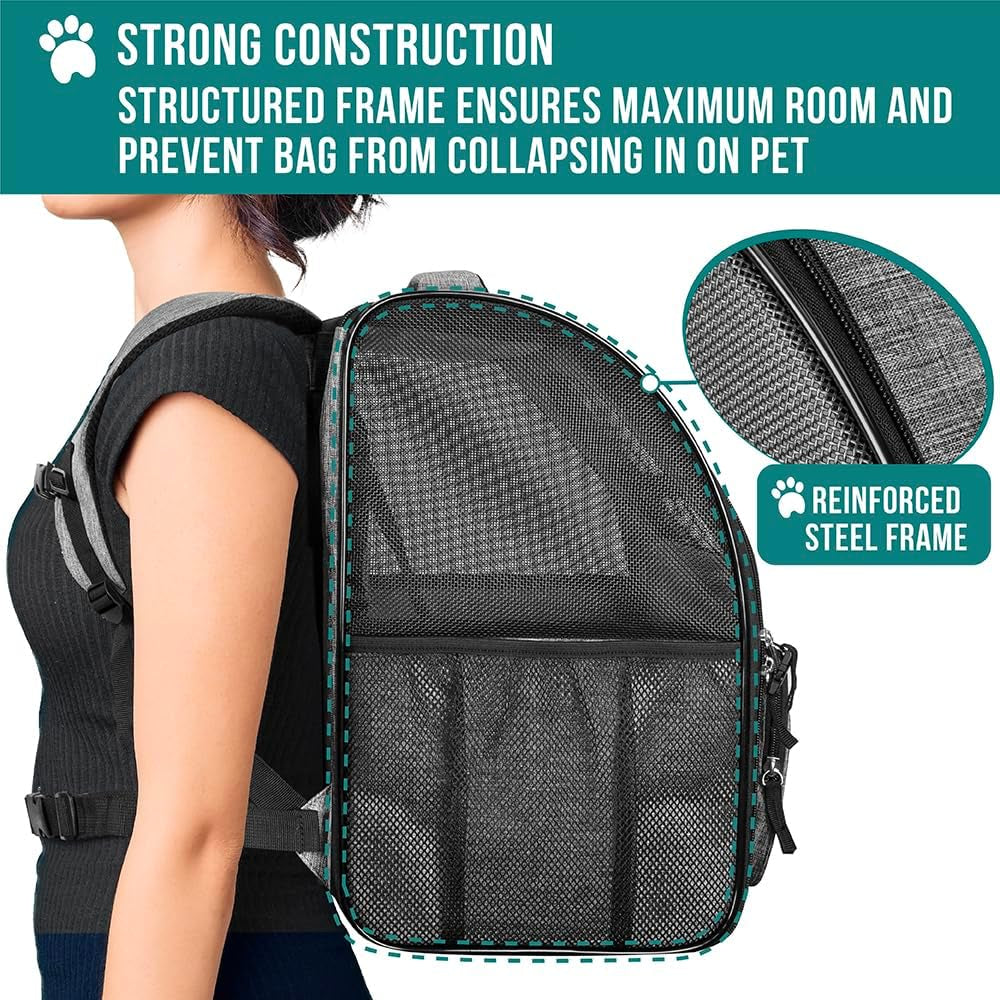 Airline-Approved Grey Dog Backpack Carrier for Cats and Puppies