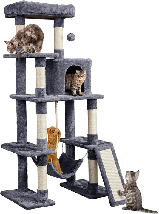 63-Inch Durable Large Cat Tree for Indoor Heavy Cats, Elevated Tower