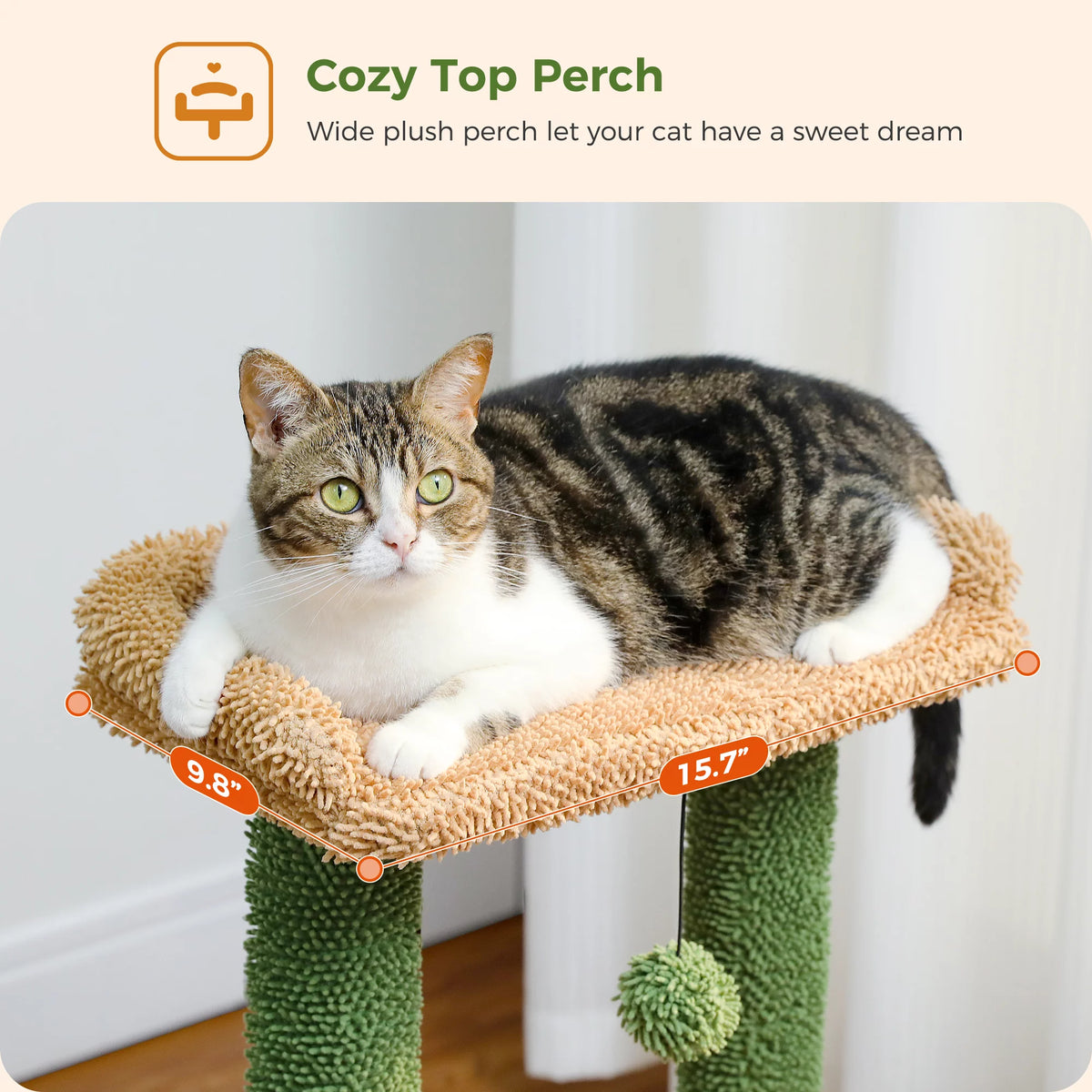 33" Cactus-Themed Cat Tree with Scratching Posts, Spacious Top Perch, and Hammock for Medium Indoor Cats - Green