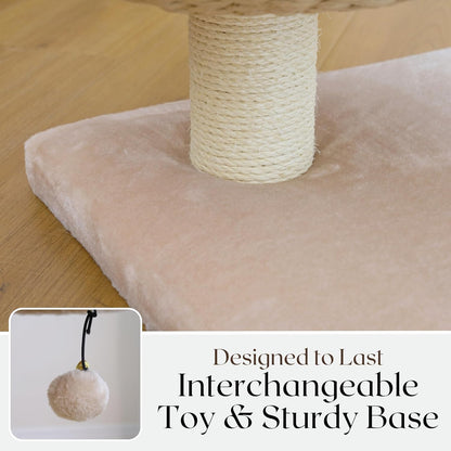 Contemporary Compact Cat Tree with Dual Beds, Handwoven Paper Rope Basket, Elevated Perch, Sisal Scratching Posts, and Removable Washable Cushions in Beige