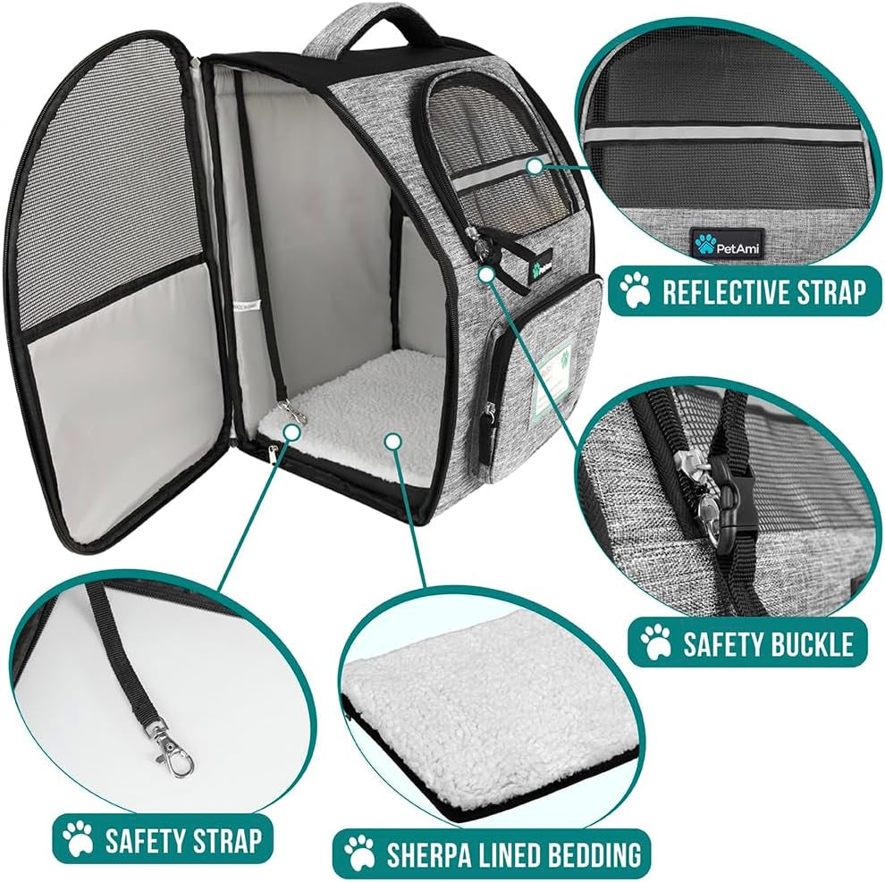 Airline-Approved Grey Dog Backpack Carrier for Cats and Puppies