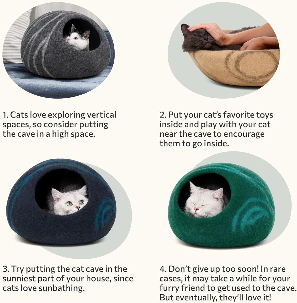 Merino Wool Cat Cave Bed for Indoor Cats - Medium Size in Aquamarine