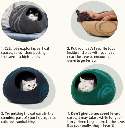 Merino Wool Cat Cave Bed for Indoor Cats - Medium Size in Aquamarine