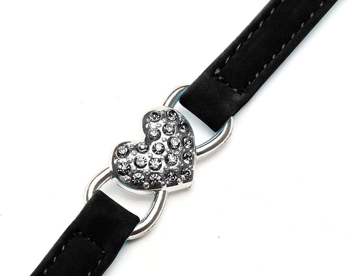 Soft Velvet Adjustable Cat Collar with Crystal Heart Charm and Bells, 8-11 Inches, Available in Black, Red, Pink, and Blue