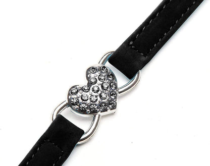 Soft Velvet Adjustable Cat Collar with Crystal Heart Charm and Bells, 8-11 Inches, Available in Black, Red, Pink, and Blue