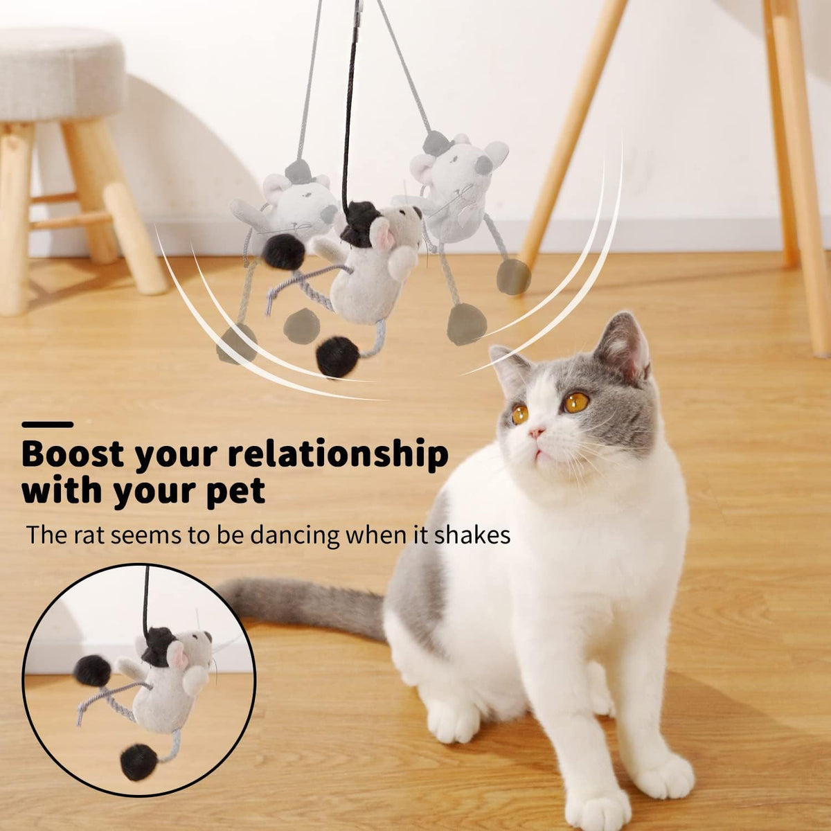 Interactive Cat Wand Toy with Teasing Mouse - Engaging Indoor Play for Kittens and Cats to Reduce Boredom