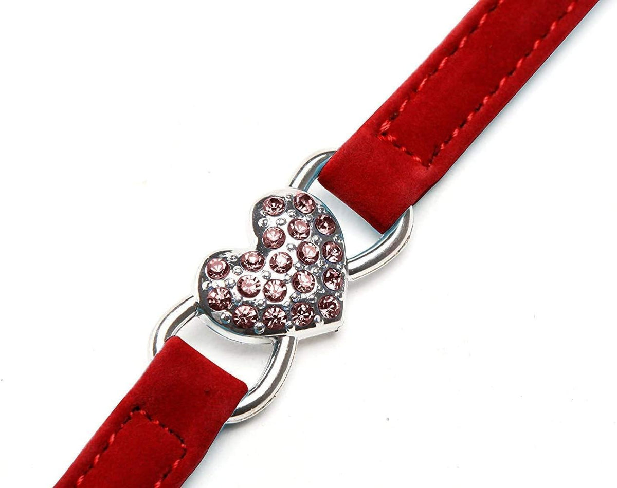 Soft Velvet Adjustable Cat Collar with Crystal Heart Charm and Bells, 8-11 Inches, Available in Black, Red, Pink, and Blue