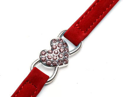 Soft Velvet Adjustable Cat Collar with Crystal Heart Charm and Bells, 8-11 Inches, Available in Black, Red, Pink, and Blue