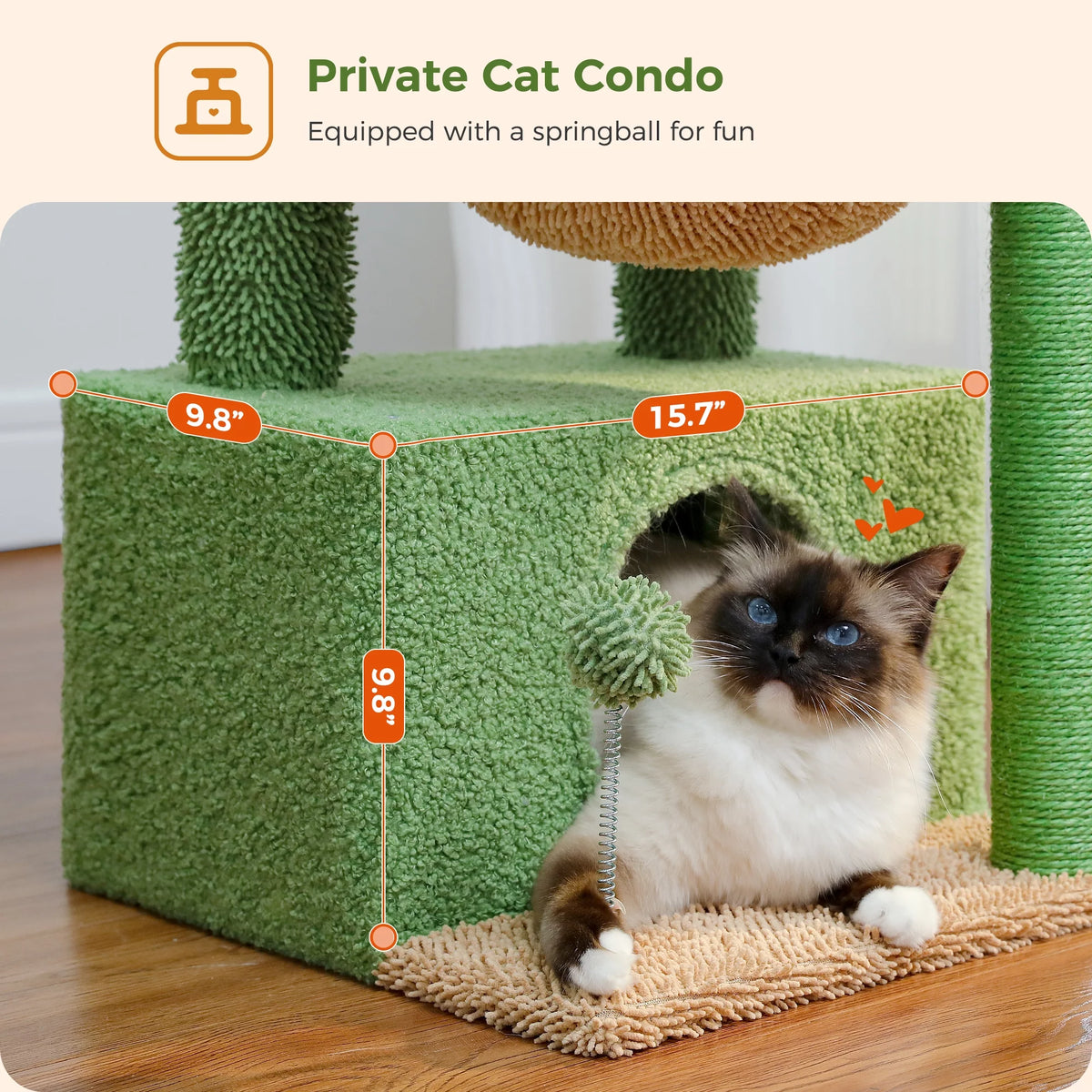 33" Cactus-Themed Cat Tree with Scratching Posts, Spacious Top Perch, and Hammock for Medium Indoor Cats - Green