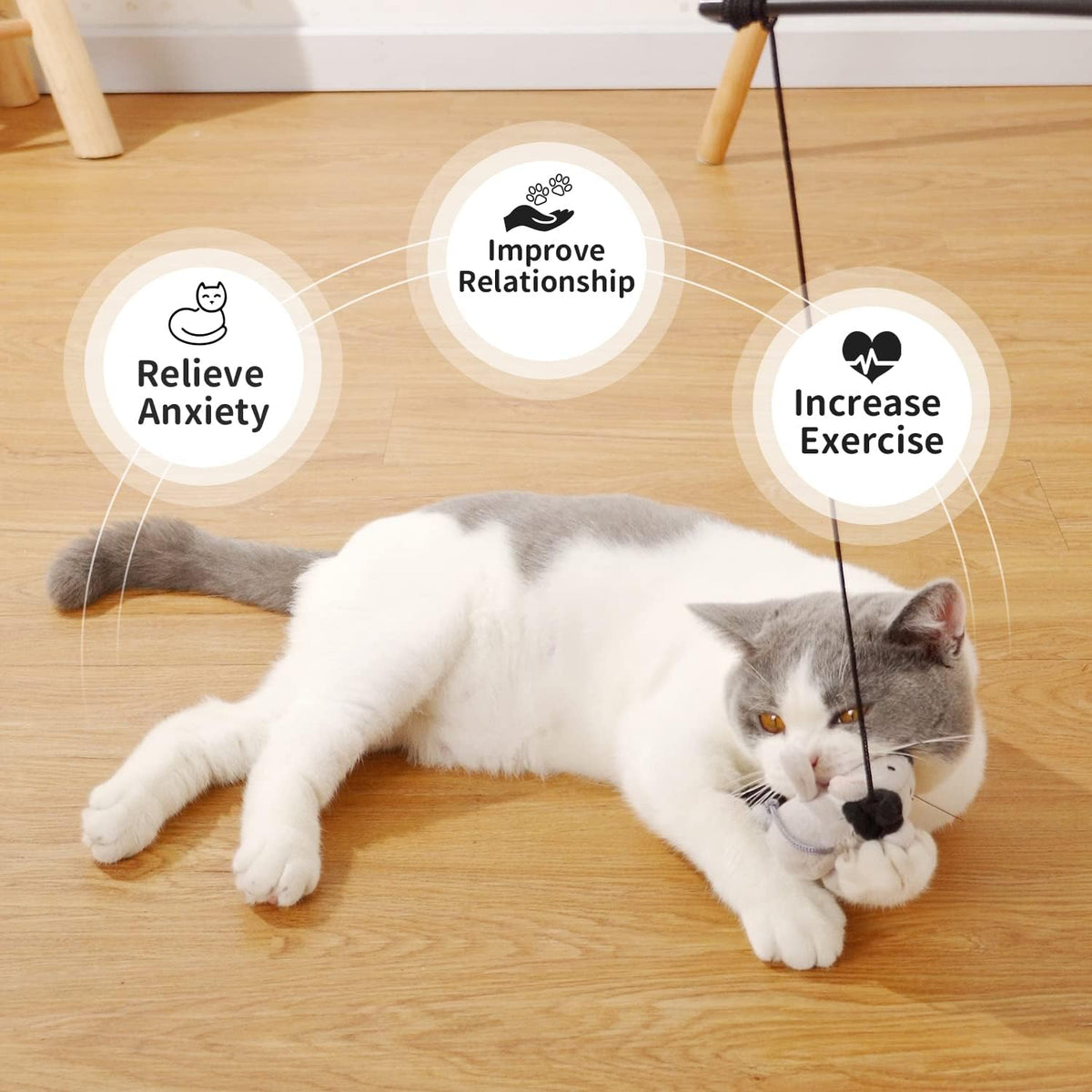 Interactive Cat Wand Toy with Teasing Mouse - Engaging Indoor Play for Kittens and Cats to Reduce Boredom