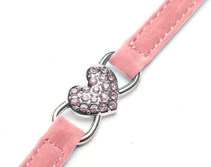 Soft Velvet Adjustable Cat Collar with Crystal Heart Charm and Bells, 8-11 Inches, Available in Black, Red, Pink, and Blue