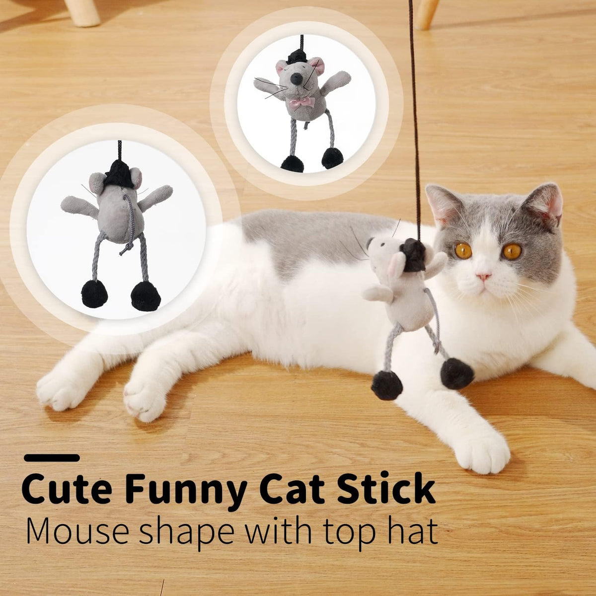 Interactive Cat Wand Toy with Teasing Mouse - Engaging Indoor Play for Kittens and Cats to Reduce Boredom