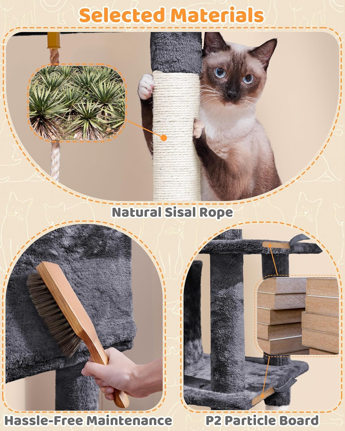 63-Inch Durable Large Cat Tree for Indoor Heavy Cats, Elevated Tower