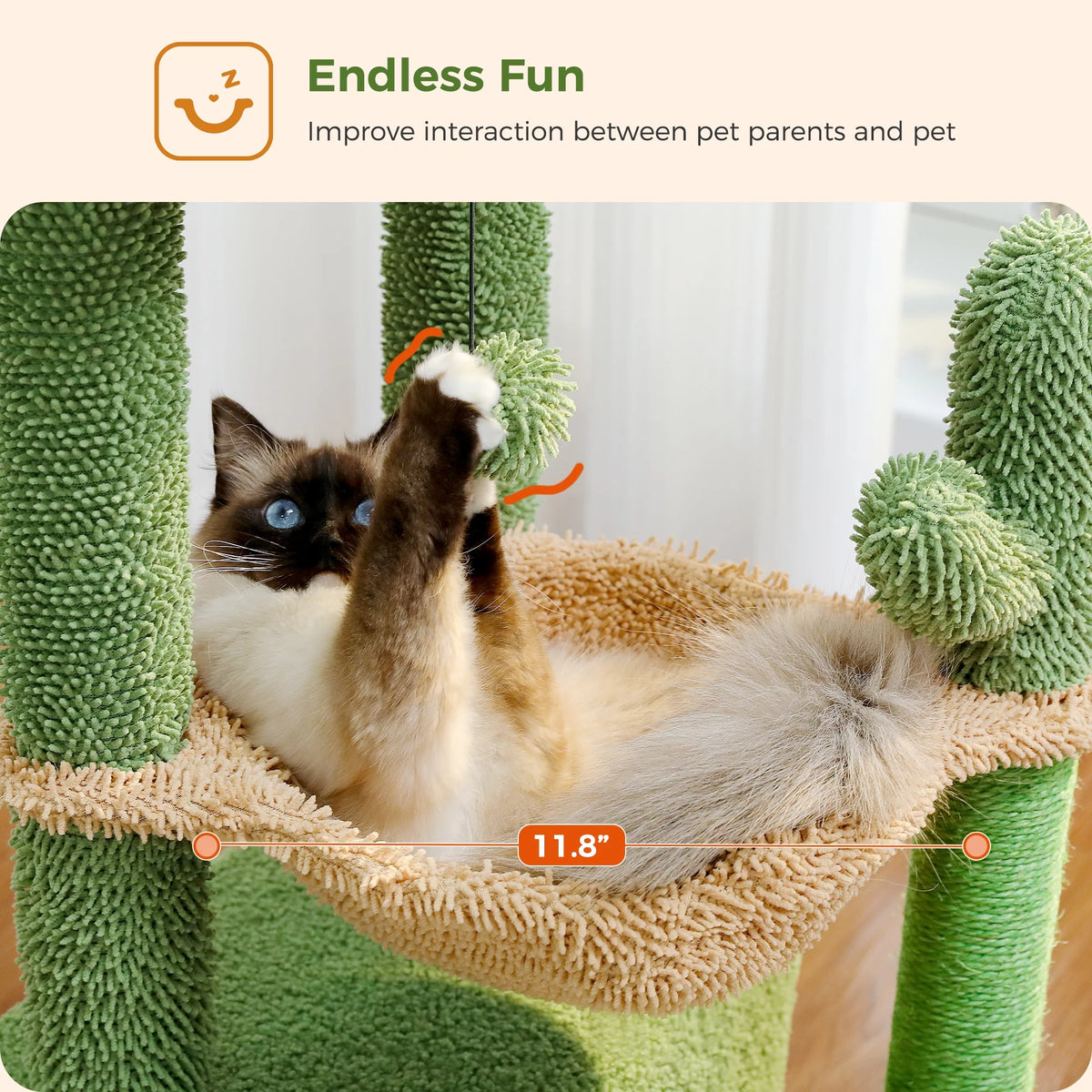 33" Cactus-Themed Cat Tree with Scratching Posts, Spacious Top Perch, and Hammock for Medium Indoor Cats - Green