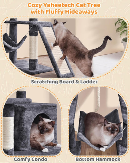 63-Inch Durable Large Cat Tree for Indoor Heavy Cats, Elevated Tower