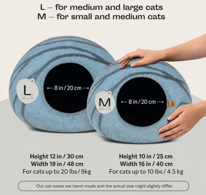 Merino Wool Cat Cave Bed for Indoor Cats - Medium Size in Aquamarine