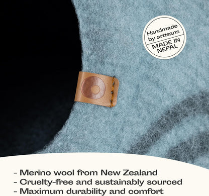 Merino Wool Cat Cave Bed for Indoor Cats - Medium Size in Aquamarine