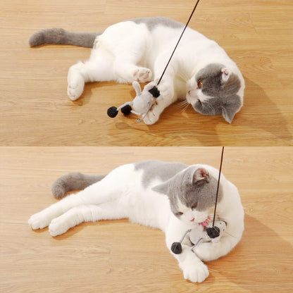 Interactive Cat Wand Toy with Teasing Mouse - Engaging Indoor Play for Kittens and Cats to Reduce Boredom
